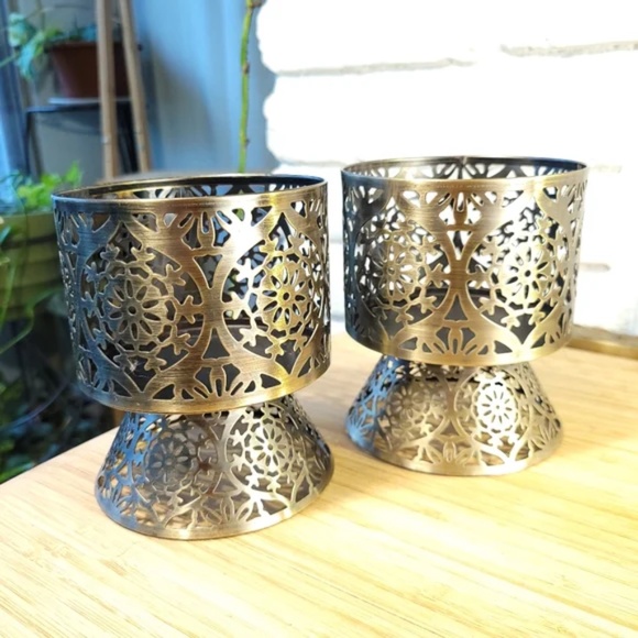 Pair of Perforated Metal Candle Sleeves or Holders - Picture 1 of 8